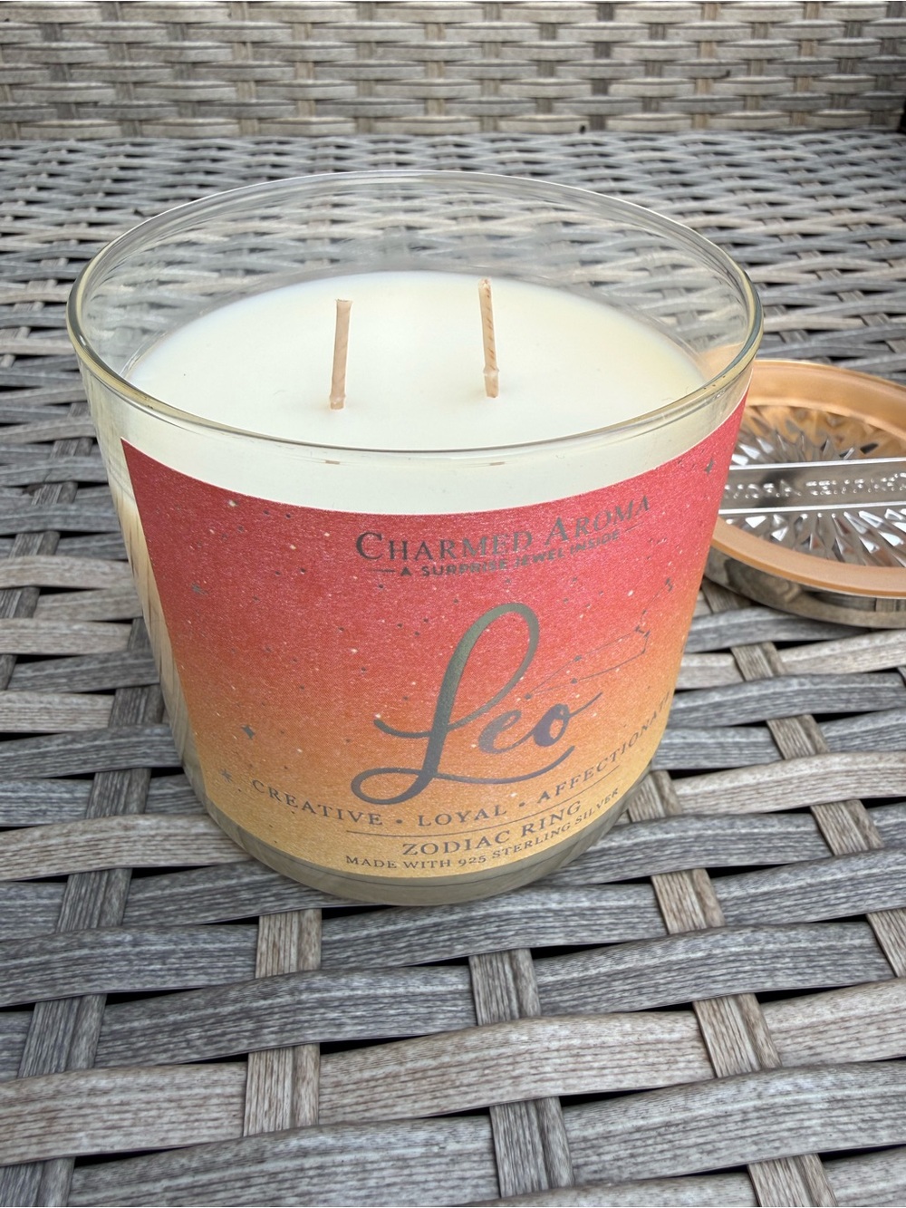 Charmed Aroma Leo Zodiac 2-Wick Candle - sterling silver ring hidden inside